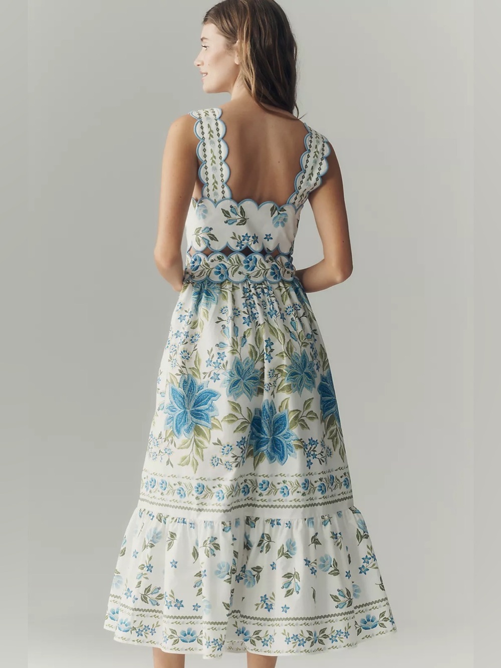 FARM Rio Sleeveless Scallop-Trim Printed Midi Dress Sz-M - Picture 2 of 15